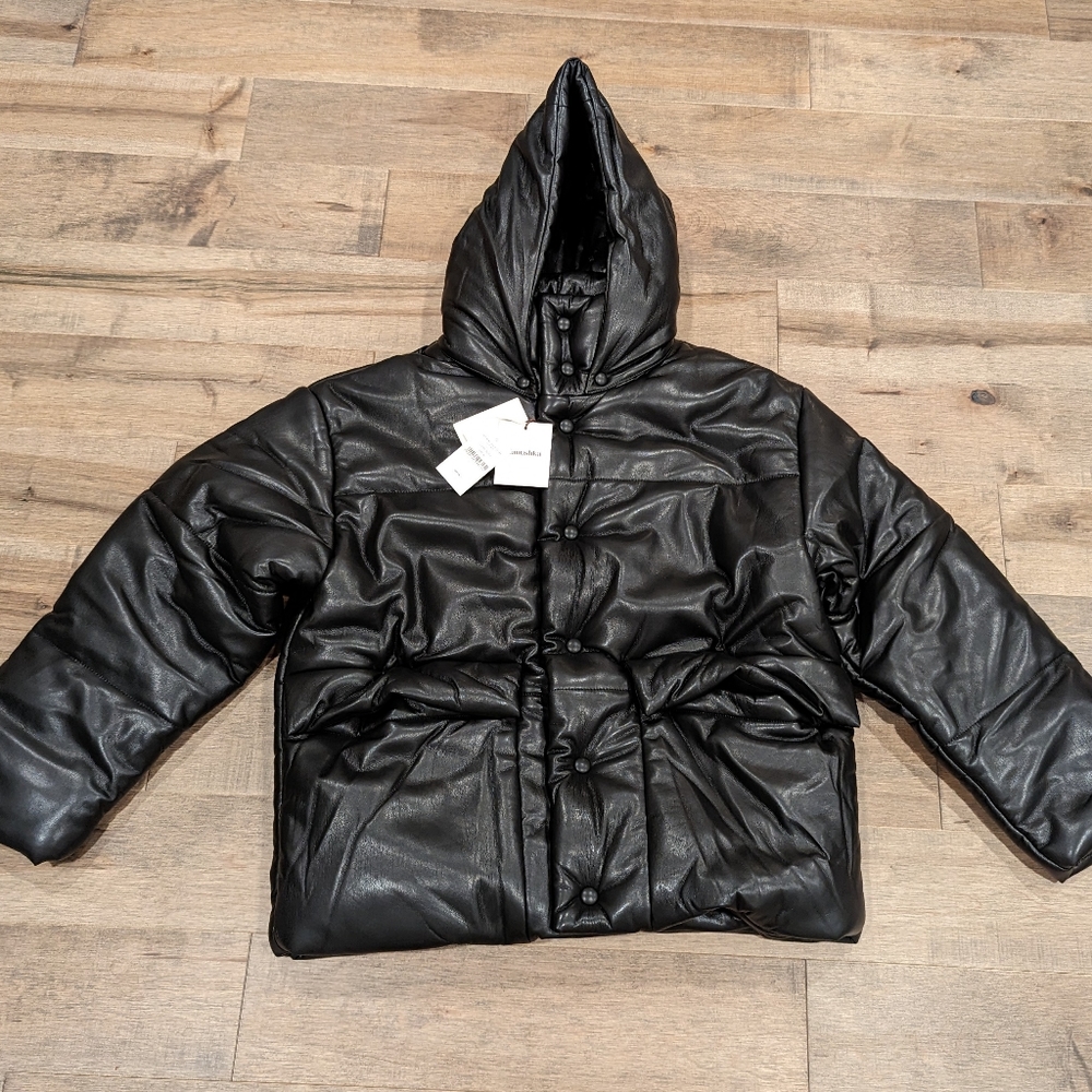 Mens Nanushka Hide Vegan Leather Puffer Jacket Black